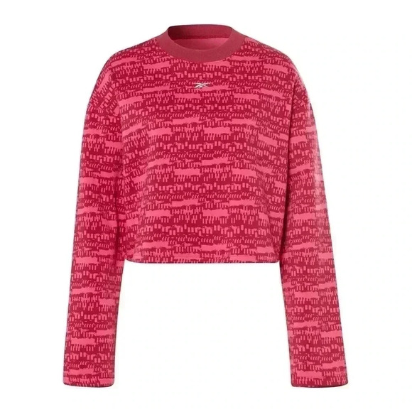 NWT Reebok Retro MYT Printed Pink Crew Neck Long Sleeve Cropped Sweatshirt XS - Picture 1 of 7